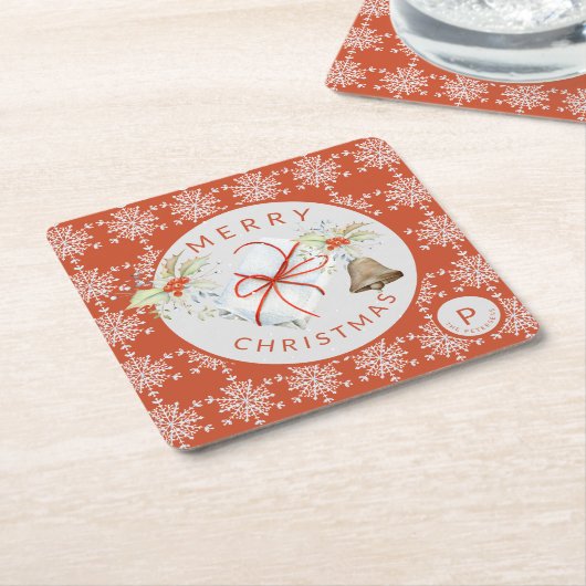 Red Gray Snowflake Weihnachts Secret Santa Monogra Rechteckiger Pappuntersetzer (angewinkelt)