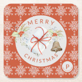 Red Gray Snowflake Weihnachts Secret Santa Monogra Rechteckiger Pappuntersetzer (Vorderseite)