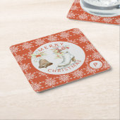 Red Gray Snowflakes Weihnachtseis Skate Monogram Rechteckiger Pappuntersetzer (angewinkelt)