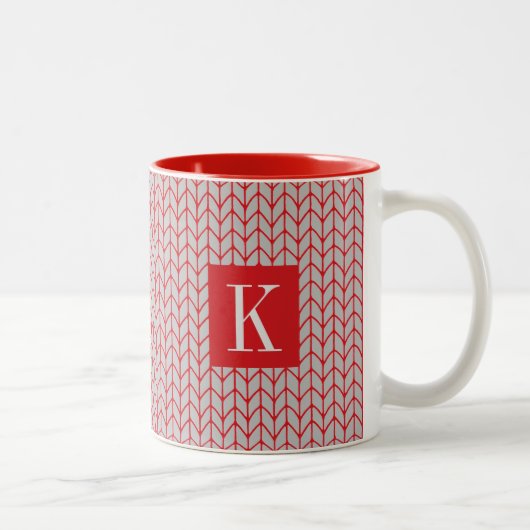 RED GRAY STRICK Red Two Tone Tasse + Initial II (Rechts)