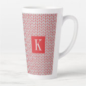 RED GRAY STRICK Tall Latte Tasse + Initial II (Rechts)