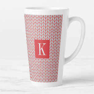 RED GRAY STRICK Tall Latte Tasse + Initial II