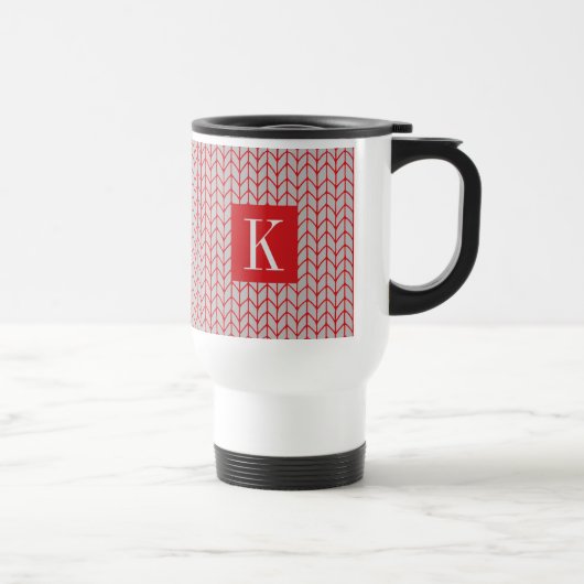 RED GRAY STRICK Travel Mug + Initial II Reisebecher (Rechts)