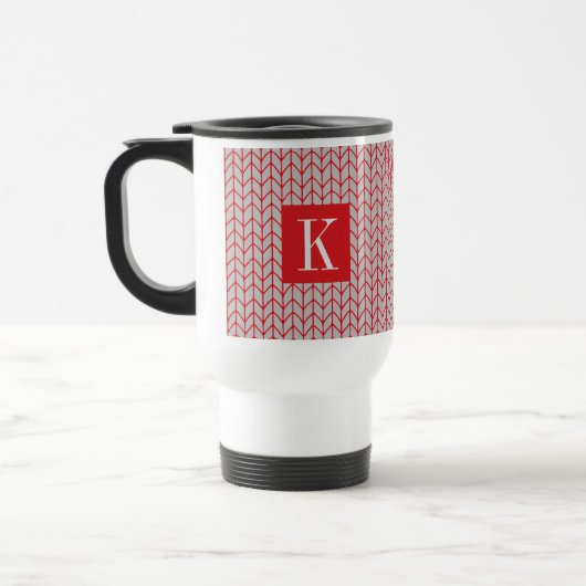 RED GRAY STRICK Travel Mug + Initial II Reisebecher (Links)