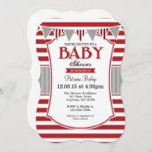 Red Gray Stripes Babydusche Einladung (Vorne/Hinten)