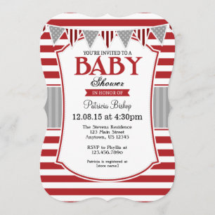 Red Gray Stripes Babydusche Einladung