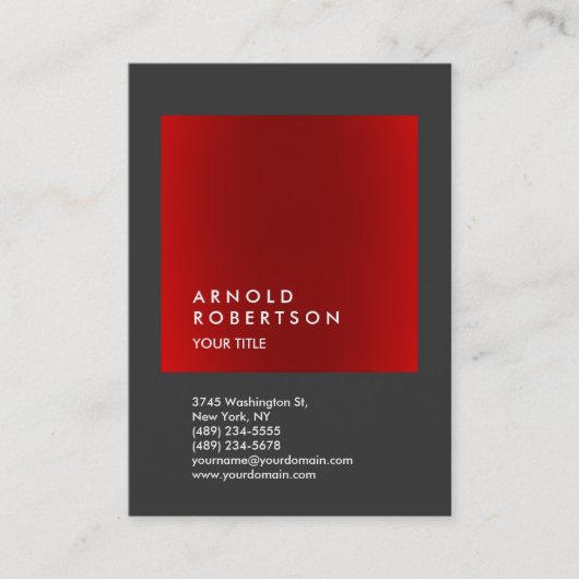 Red Gray Trendy Large Beruflich Business Card Visitenkarte (Vorderseite)