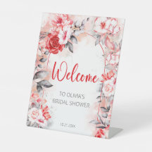 Red Gray Watercolor Blume Brautparty Willkommen