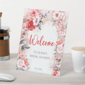 Red Gray Watercolor Blume Brautparty Willkommen Sockelschild (In SItu)