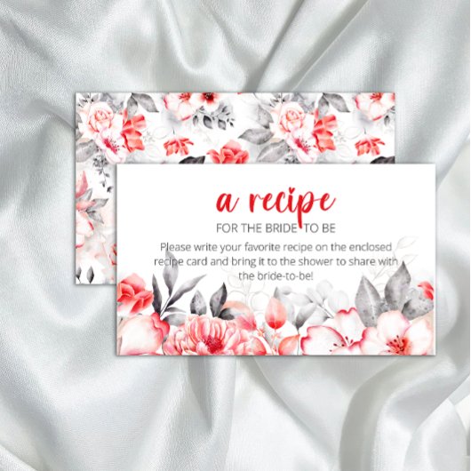 Red Gray Watercolor Blume Rezept für die Braut Begleitkarte