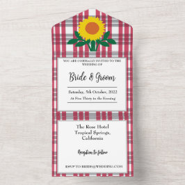 Red Gray White Tartan Wedding All In One Einladung