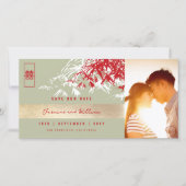 Red Gray Zen Bamboo Verlasse Foto Chinesisch Hochz Save The Date (Vorderseite)