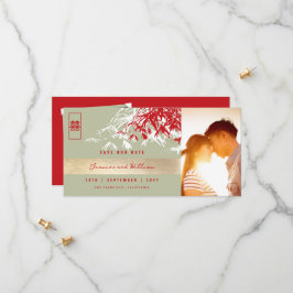 Red Gray Zen Bamboo Verlasse Foto Chinesisch Hochz Save The Date