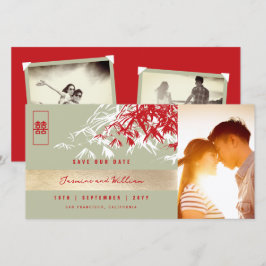 Red Gray Zen Bamboo Verlasse Foto Chinesisch Hochz Save The Date