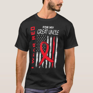 Red Great Uncle Heart Disease Awareness Flag Match T-Shirt