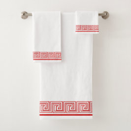 Red Grecian Frieze Design Badhandtuch Set