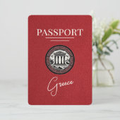 Red Greece Passport Save the Date Card (Stehend Vorderseite)