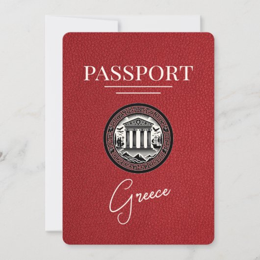 Red Greece Passport Save the Date Card (Vorderseite)