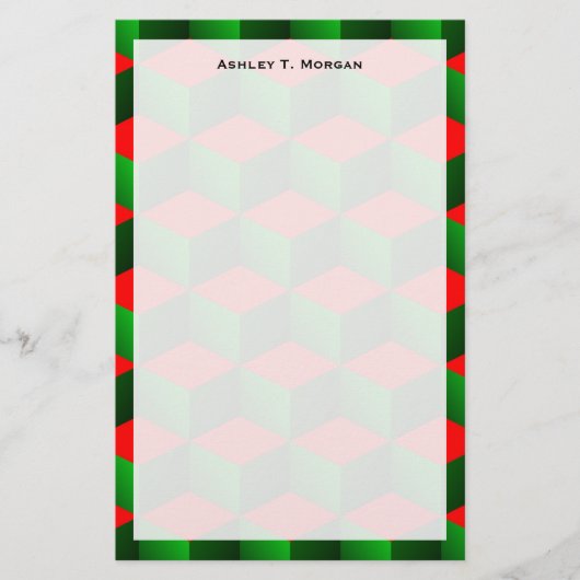 Red & Green 3D Look Cubes Weihnachts-Extravaganter Briefpapier (Vorderseite)