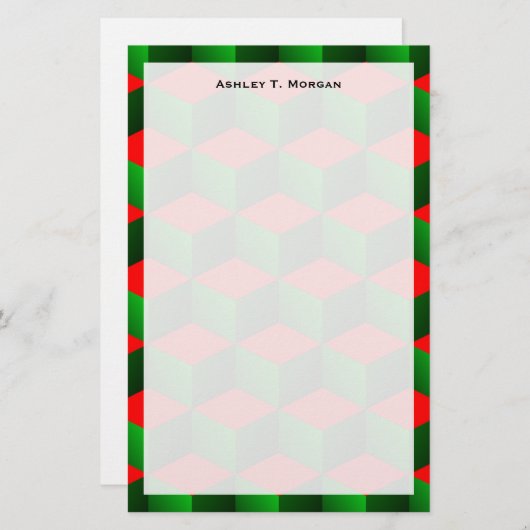 Red & Green 3D Look Cubes Weihnachts-Extravaganter Briefpapier (Vorne/Hinten)