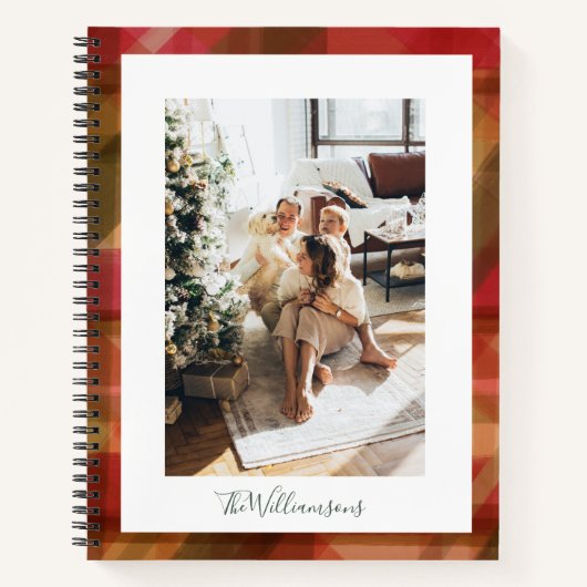 Red Green Abstrakt Kariert Rustikales Foto Weihnac Notizblock (Vorderseite)