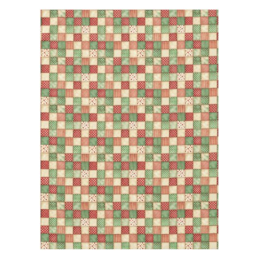 Red Green and Cream Patchwork Quilt Look Tischdecke (Vorderseite)