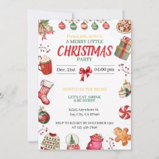 Red, Green and Gold Christmas Invitation Einladung