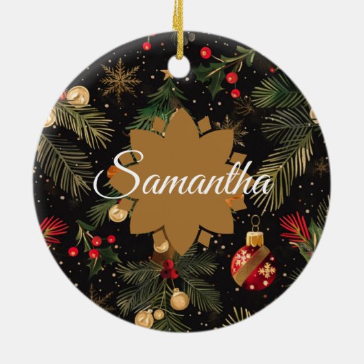Red, green and gold personalized  keramik ornament (Hinten)