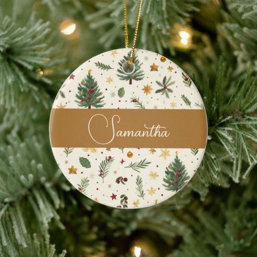 Red, green and gold personalized keramik ornament (Baum)