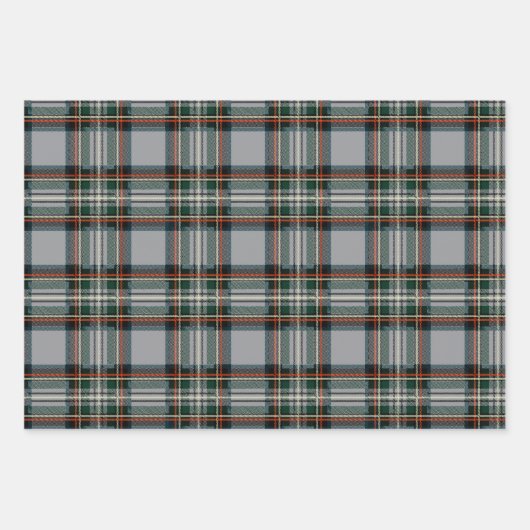 Red, Green, and Grey Tartan Wrapping Paper Flat  Geschenkpapier Set (Vorderseite 3)