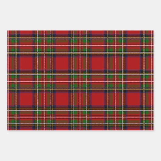 Red, Green, and Grey Tartan Wrapping Paper Flat  Geschenkpapier Set (Vorderseite)