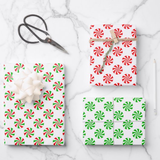 Red Green and White Holiday Peppermint Candy Geschenkpapier Set (Vorderseite)