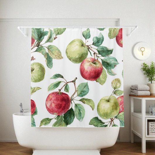 Red Green Apfel Frucht Muster Wasserfarbe Rustikal Duschvorhang