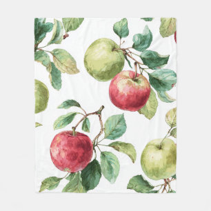 Red Green Apfel Frucht Muster Wasserfarbe Rustikal Fleecedecke