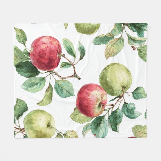 Red Green Apfel Frucht Muster Wasserfarbe Rustikal Fleecedecke (Vorderseite (Horizontal))