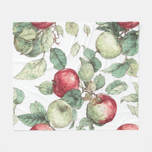 Red Green Apfel Frucht Muster Wasserfarbe Rustikal Fleecedecke (Vorderseite (Horizontal))