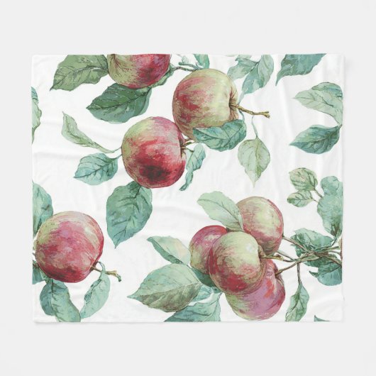 Red Green Apfel Frucht Muster Wasserfarbe Rustikal Fleecedecke (Vorderseite (Horizontal))