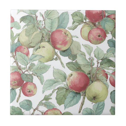 Red Green Apfel Frucht Muster Wasserfarbe Rustikal Fliese (Vorderseite)