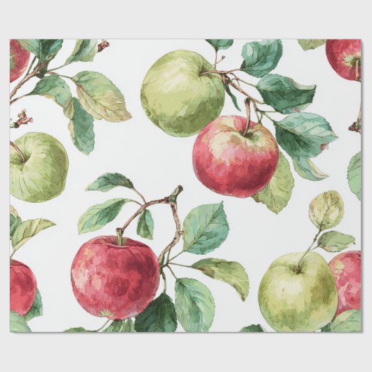 Red Green Apfel Frucht Muster Wasserfarbe Rustikal Geschenkpapier (Flach)