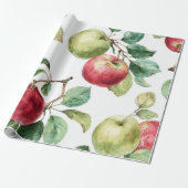 Red Green Apfel Frucht Muster Wasserfarbe Rustikal Geschenkpapier (Ungerollt)