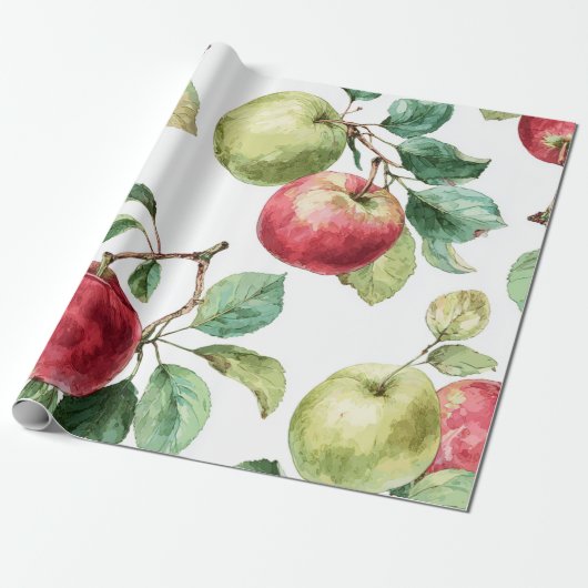 Red Green Apfel Frucht Muster Wasserfarbe Rustikal Geschenkpapier (Ungerollt)