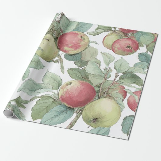 Red Green Apfel Frucht Muster Wasserfarbe Rustikal Geschenkpapier (Ungerollt)