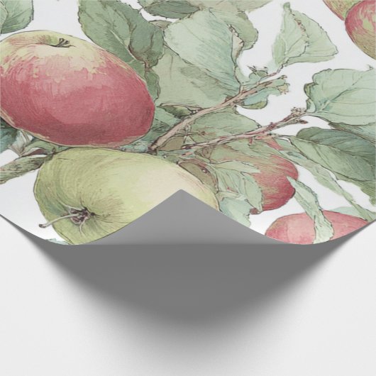 Red Green Apfel Frucht Muster Wasserfarbe Rustikal Geschenkpapier (Ecke)