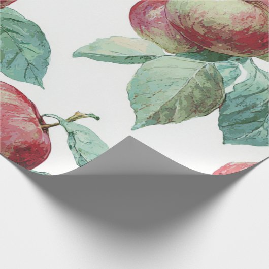 Red Green Apfel Frucht Muster Wasserfarbe Rustikal Geschenkpapier (Ecke)