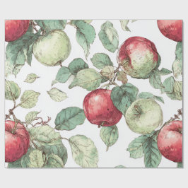 Red Green Apfel Frucht Muster Wasserfarbe Rustikal Geschenkpapier