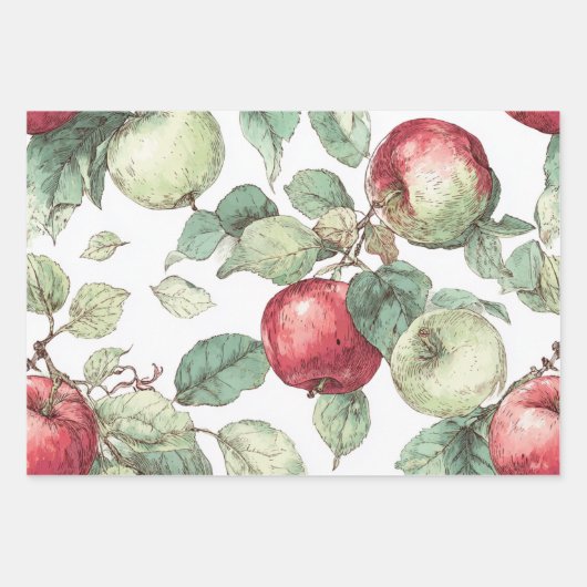 Red Green Apfel Frucht Muster Wasserfarbe Rustikal Geschenkpapier Set (Vorderseite 2)