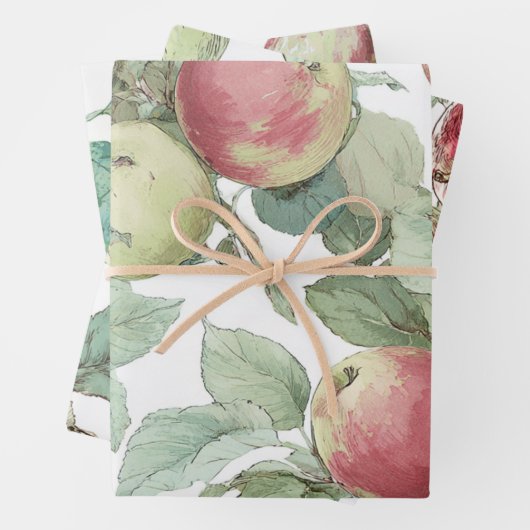 Red Green Apfel Frucht Muster Wasserfarbe Rustikal Geschenkpapier Set (Beispiel)