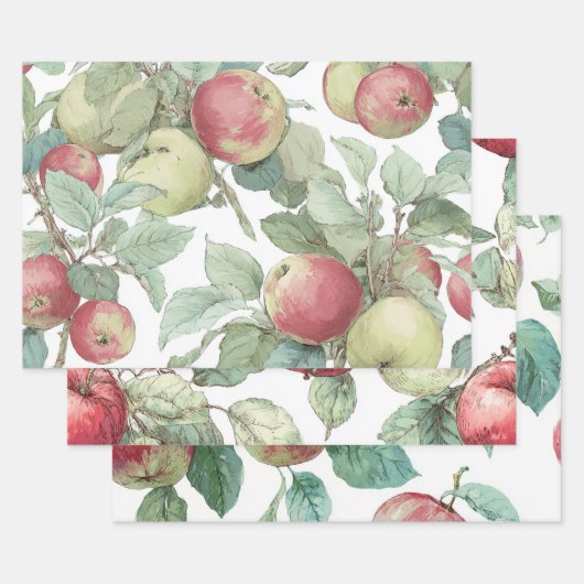 Red Green Apfel Frucht Muster Wasserfarbe Rustikal Geschenkpapier Set (Set)