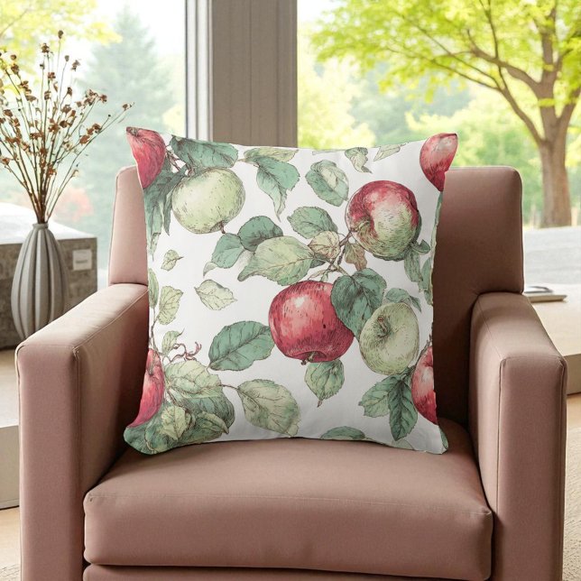 Red Green Apfel Frucht Muster Wasserfarbe Rustikal Kissen (Red Green Apple Fruit Pattern Watercolor Rustic Throw Pillow)