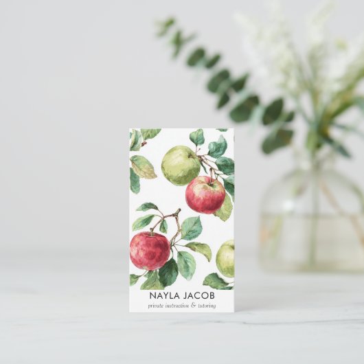 Red Green Apfel Frucht Muster Wasserfarbe Rustikal Visitenkarte (Stehend Vorderseite)